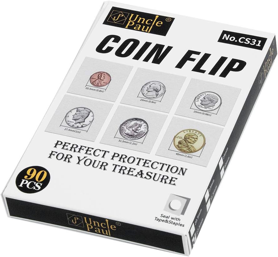 90 PCS Coin Flips 2x2 inch Cardboard Holders for Nickels | Uncle Paul Coin Holders 23mm/0.9inch Collection Supplies