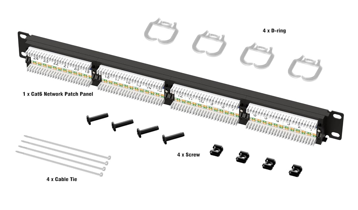 iwillink 24 Port Patch Panel, 10Gbps Cat6 RJ45 Patch Panel, 1U