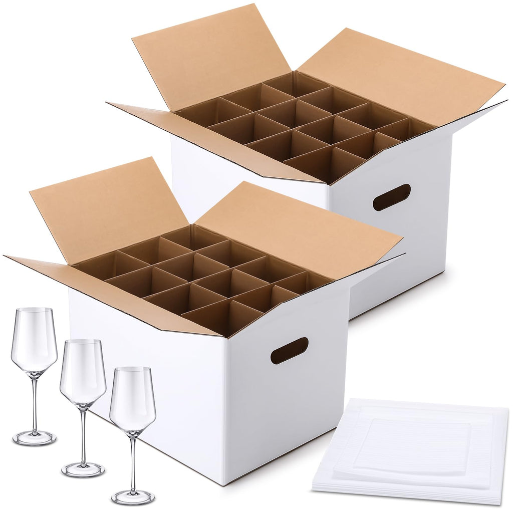 2 Sets Wine Glass Moving Boxes with Divider Kits