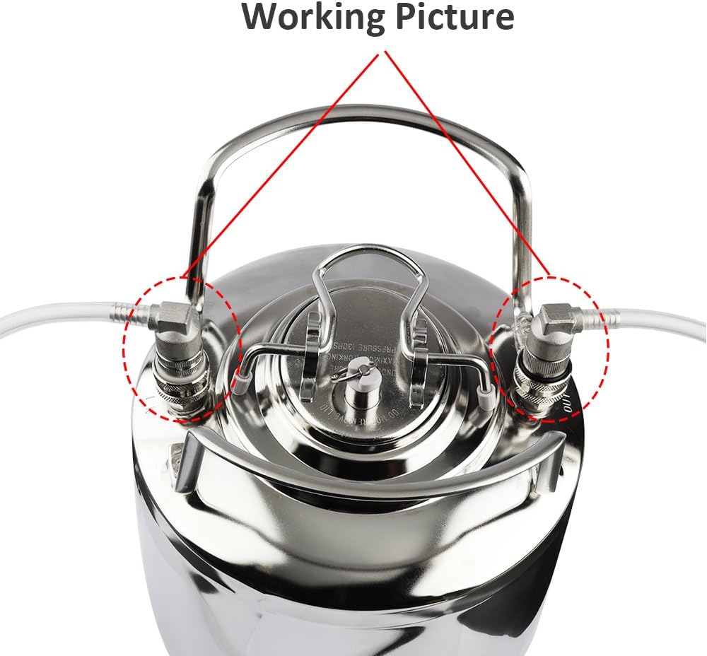 Ball Lock Disconnect, Gas & Liquid Corny Keg Fittings, MFL 1/4’’ Threaded with 5/16’’ Stainless Steel Barbed & Hose
