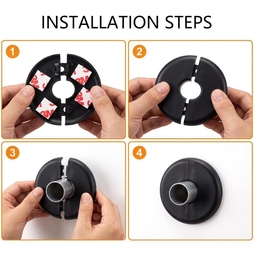 2pcs Wall Split Flange, Black Self-Adhesive Pipe Cover Escutcheon Plate