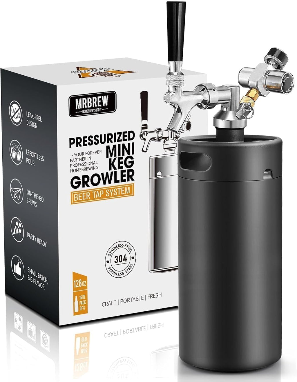 128oz Black Mini Keg Growler Portable Draft Beer Dispenser System