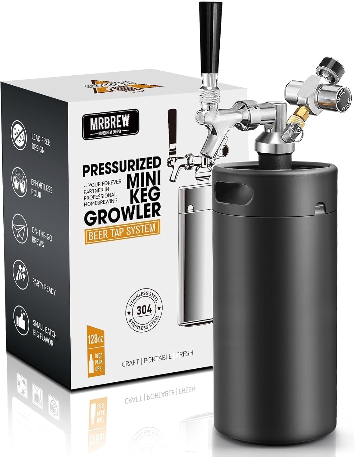 128oz Black Mini Keg Growler Portable Draft Beer Dispenser System