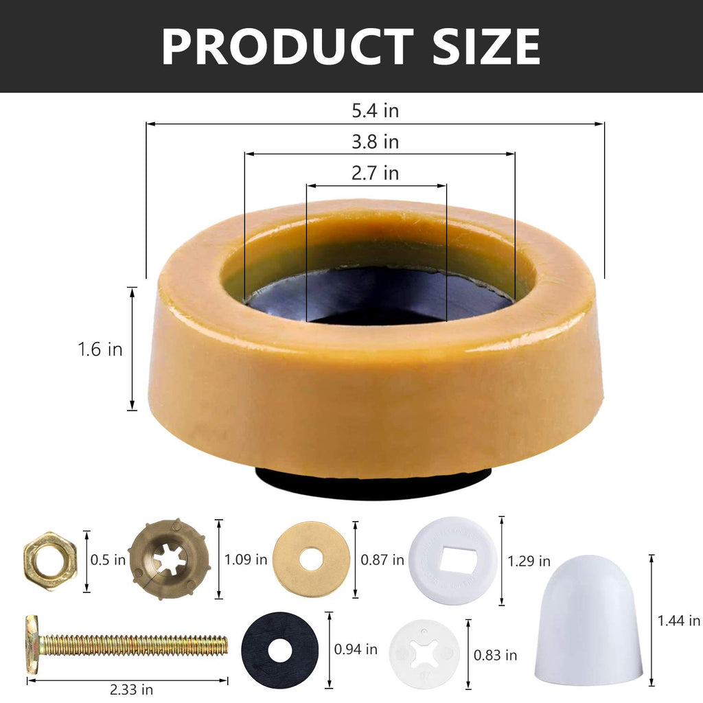 Extra Thick Toilet Wax Ring Replacement Kit with Bolts & Caps, 1.6'' Thick | for Deep Flanges, Fits 3'' or 4'' Lines