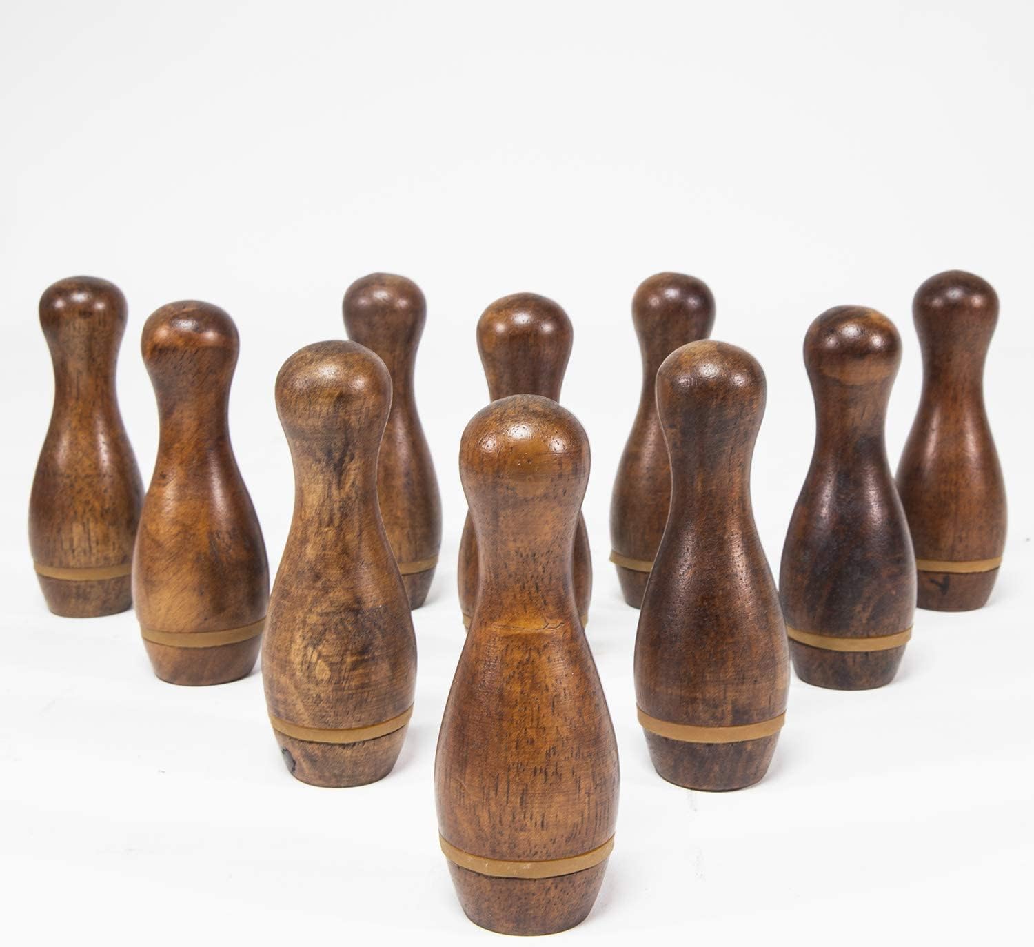 Shuffleboard Bowling Pin Set with 10 Pcs Premium Hardwood Bowling Pins Durabel Triangular Pinsetter Resin Bowling