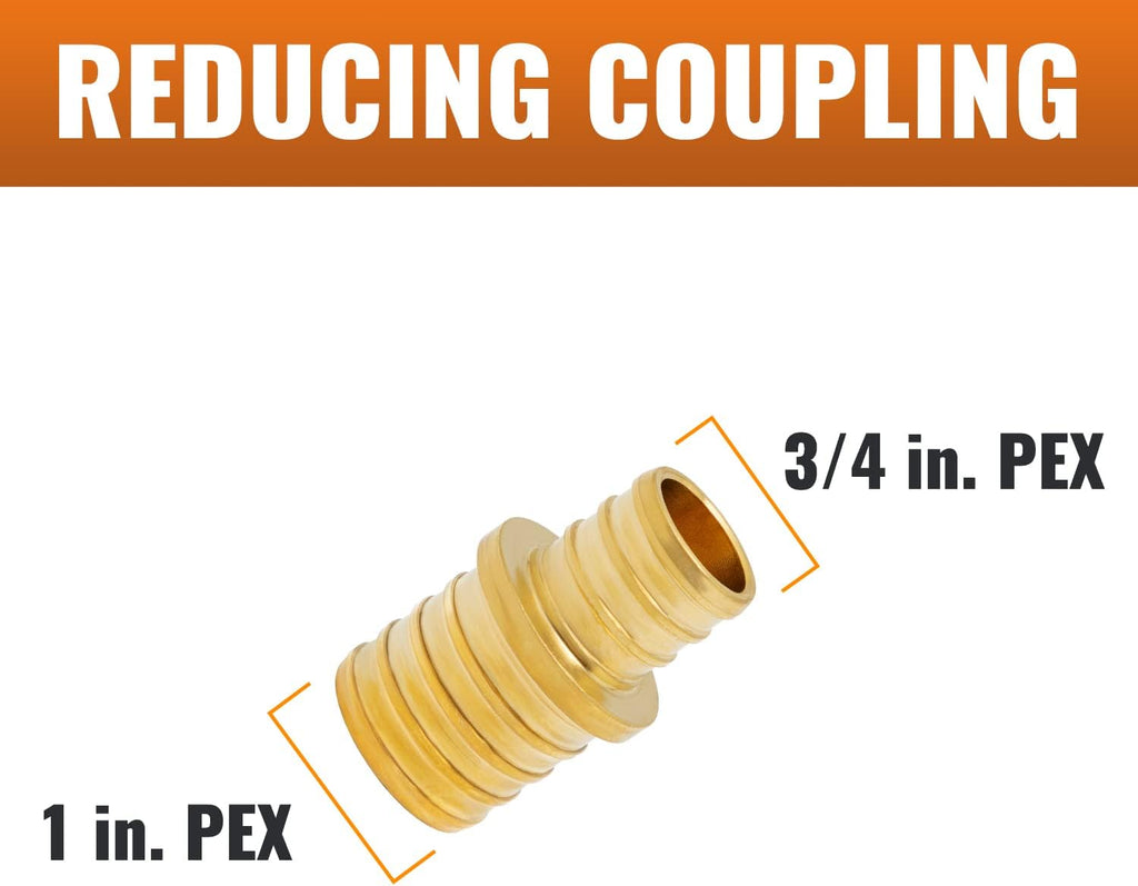 SUNGATOR 6-Pack 1" x 3/4" PEX Reducing Coupling, Brass Crimp Fitting