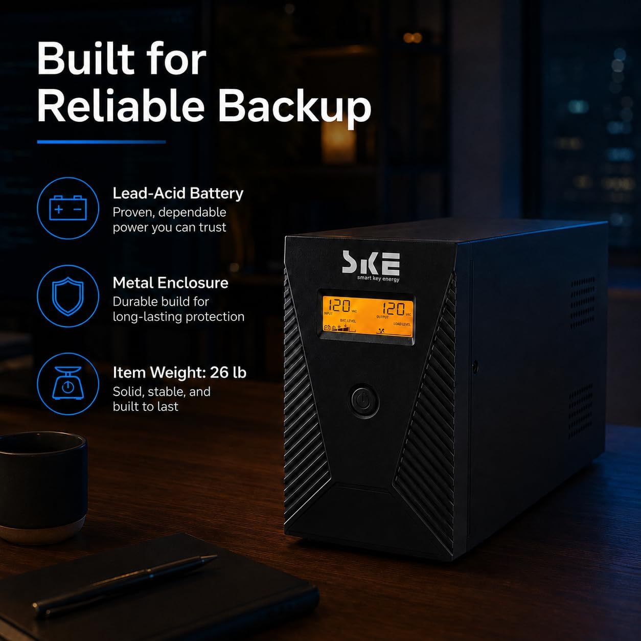 600VA/360W Ups Battery Backup and Surge Protector,Computer Uninterruptible Power Supply Units,SKE Ups Power Supply