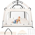 Baby Playpen with Canopy, Square Toddler Beach Tent (Beige) | Portable Infant Play Yard, Mosquito Net, Indoor and