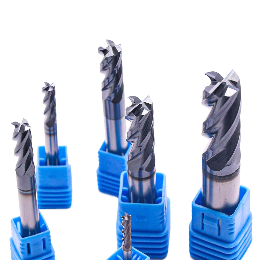 6Pcs 1/8" - 1/2" 4 Flute Solid Carbide Square End Mill Set - AlTiN Coated