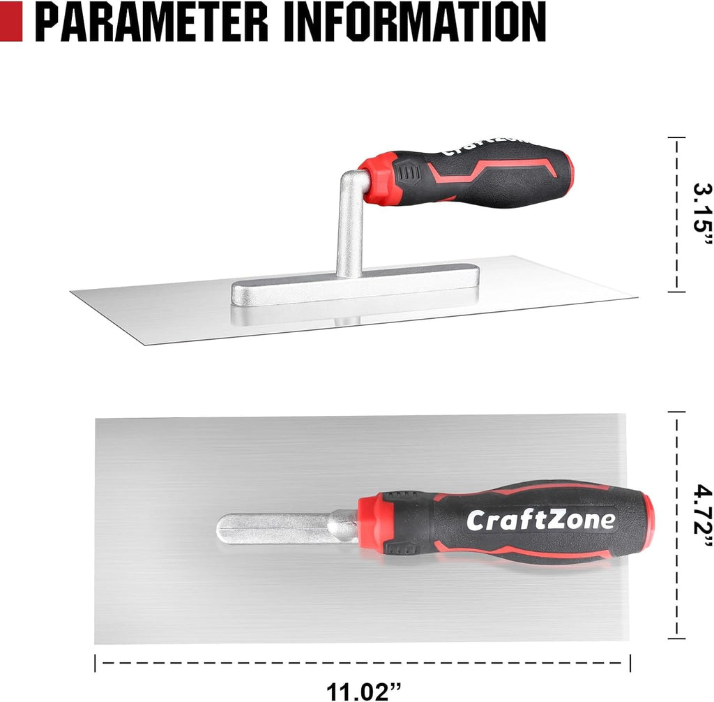 Concrete Trowel, 11" x 5" Flat Finishing Trowel, High Carbon Steel Blade with Soft Grip Handle, Concrete Cement