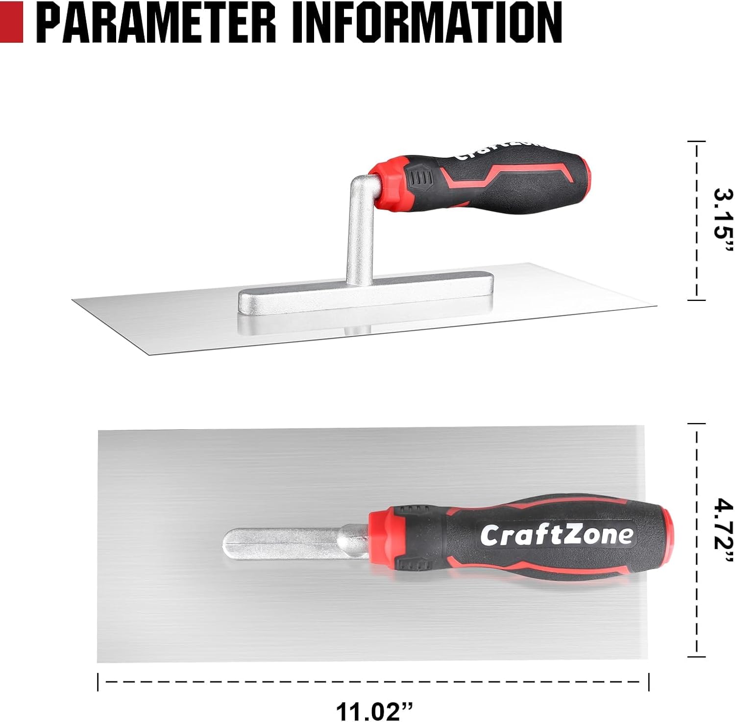 Concrete Trowel, 11" x 5" Flat Finishing Trowel, High Carbon Steel Blade with Soft Grip Handle, Concrete Cement