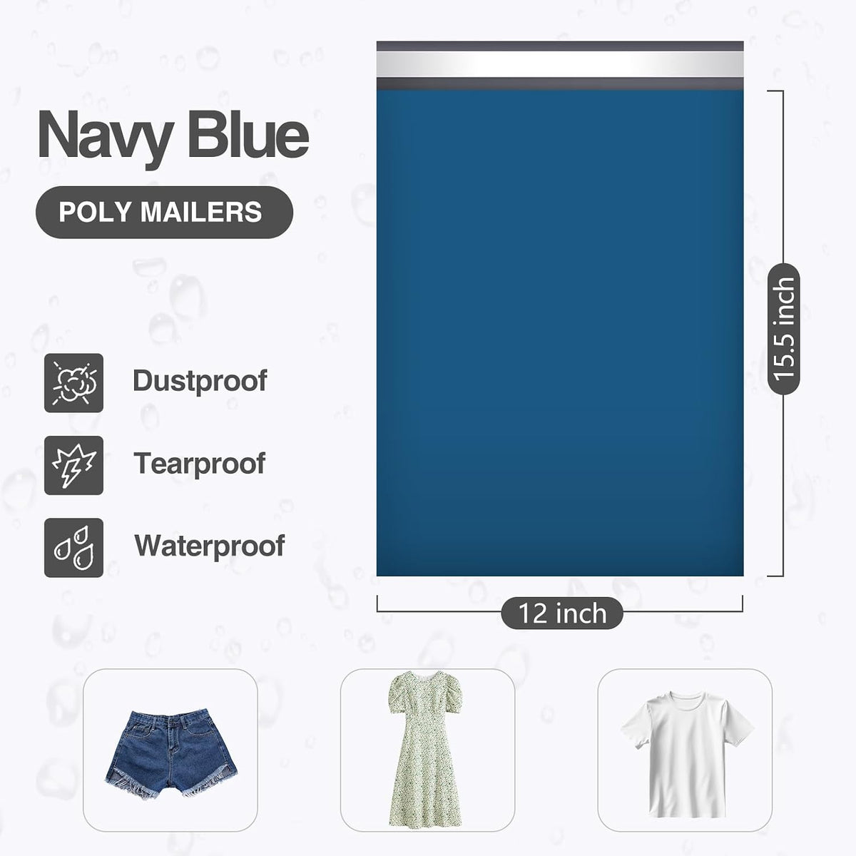 Poly Mailers 12x15.5 Inch Navy Blue 100 Pack Medium Shipping Bags #5 Strong Thick Mailing Envelopes Self Sealing