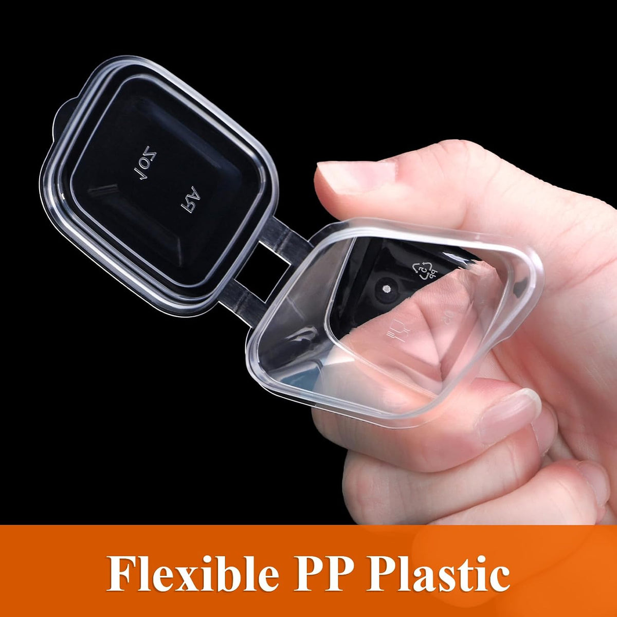 300 Pieces 1 oz Square Containers with Hinged Lids, Disposable Dipping Sauce Cups Small Plastic Condiment Cup, Leak