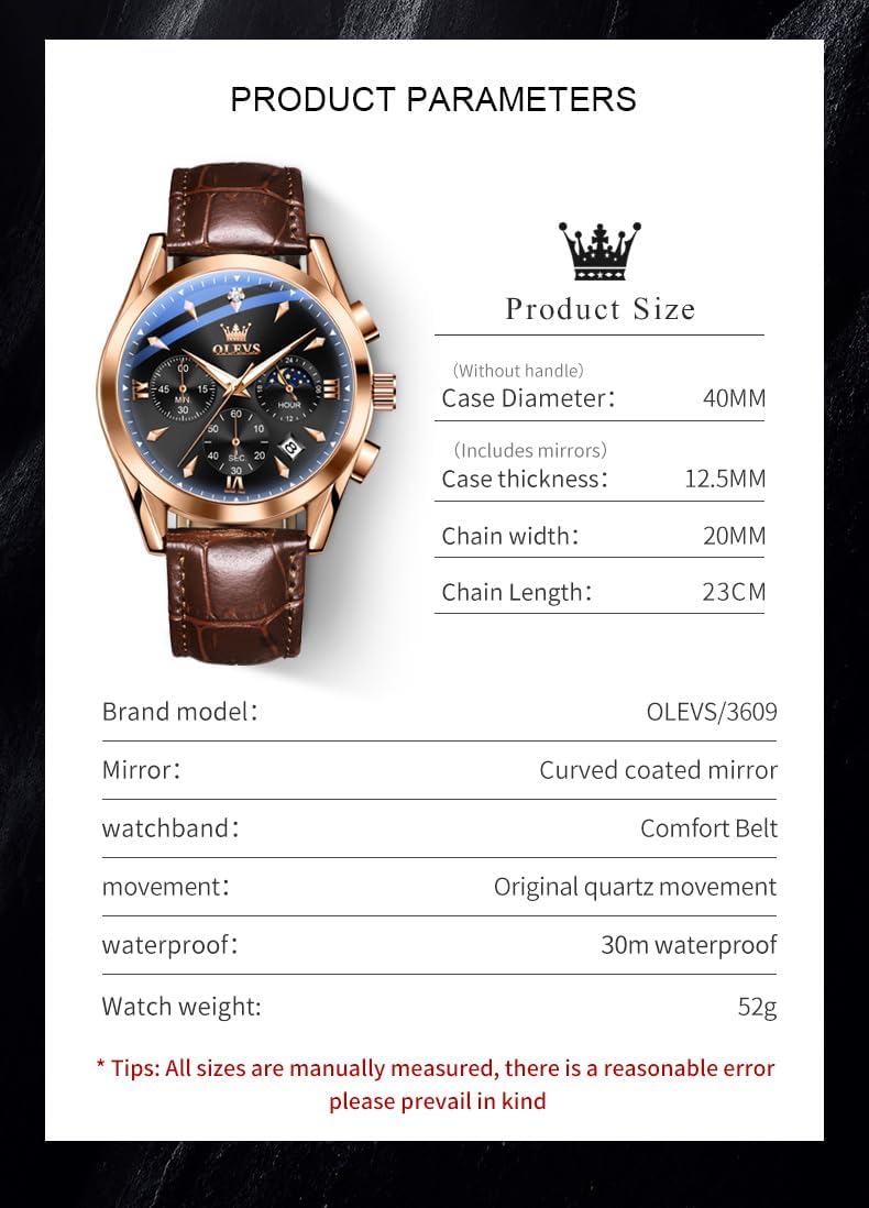 Men's Watches Leather Strap Analog Quartz Watch, Fashion Big Dial Date Waterproof Watch, Dress Luxury Luminous Men