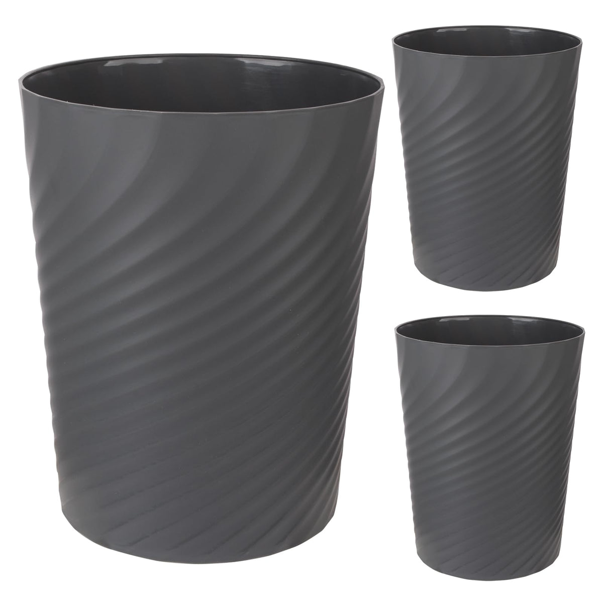 Plastic Small Bathroom Trash Can Wastebasket Garbage Can, Dark Grey, 3 Pack