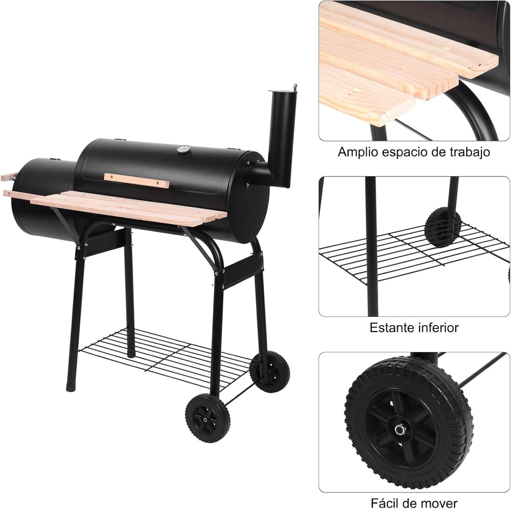 44in Large Barrel Charcoal Grills with Offset Smoker,Outdoor BBQ Grill,Vertical Picnic Barbecue Grills,Portable