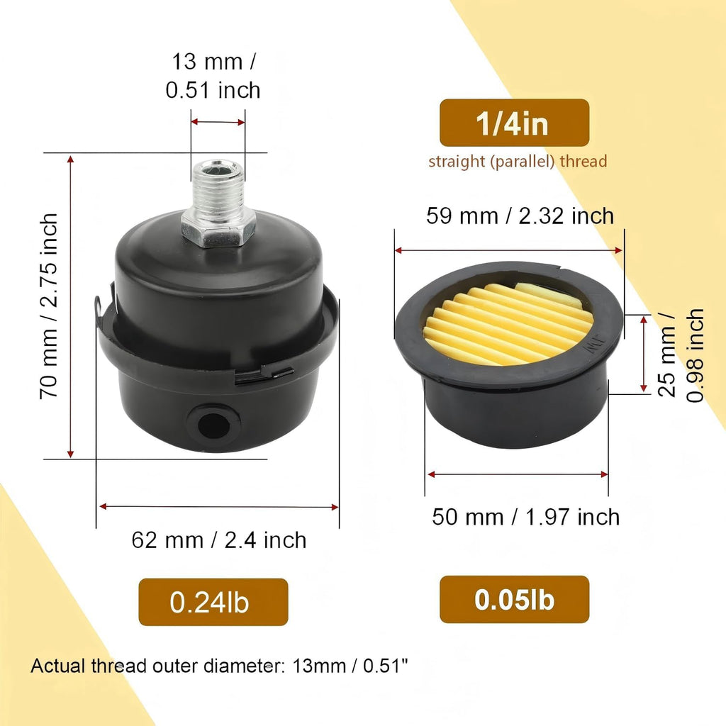 2-Pack 1/4Inch Air Compressor Intake Filter Silencer Muffler