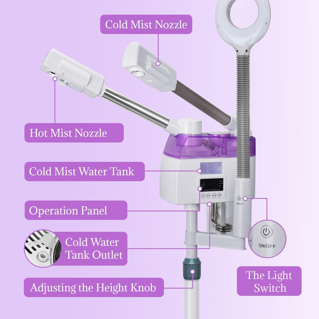 3 in 1 Facial Steamer,Professional Facial Steamer with 5X Magnifying LED Lamp, Esthetician Steamer with Hot & Cold