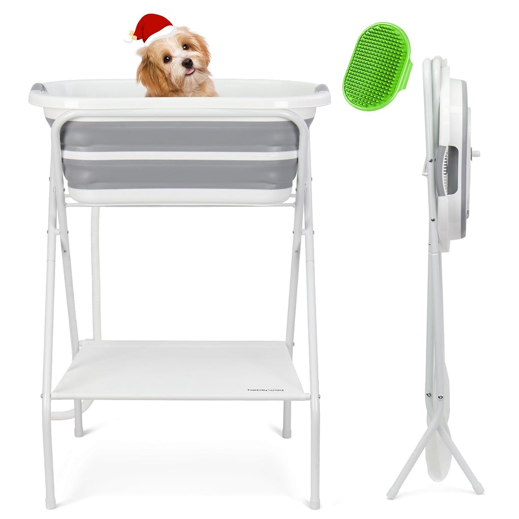 Beberoad 2 in 1 Dog Bath Tub Dog Washing Station for Bathing and Grooming, Elevated Collapsible Foldable Portable