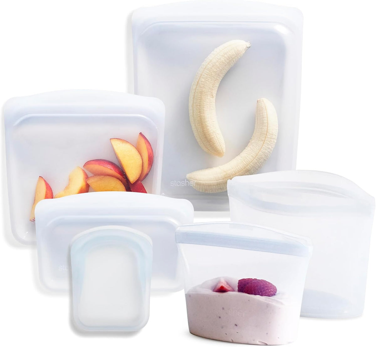 Premium Reusable Silicone Food Storage Bags, 6-Pack, Clear