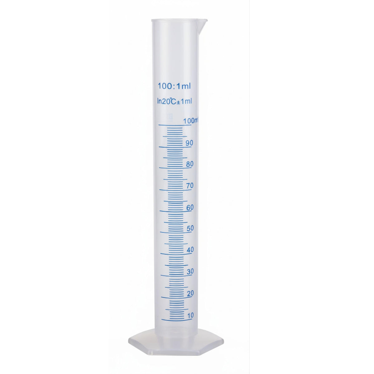 100ml Plastic Graduated Cylinder, Hexagonal Base, Double Scale
