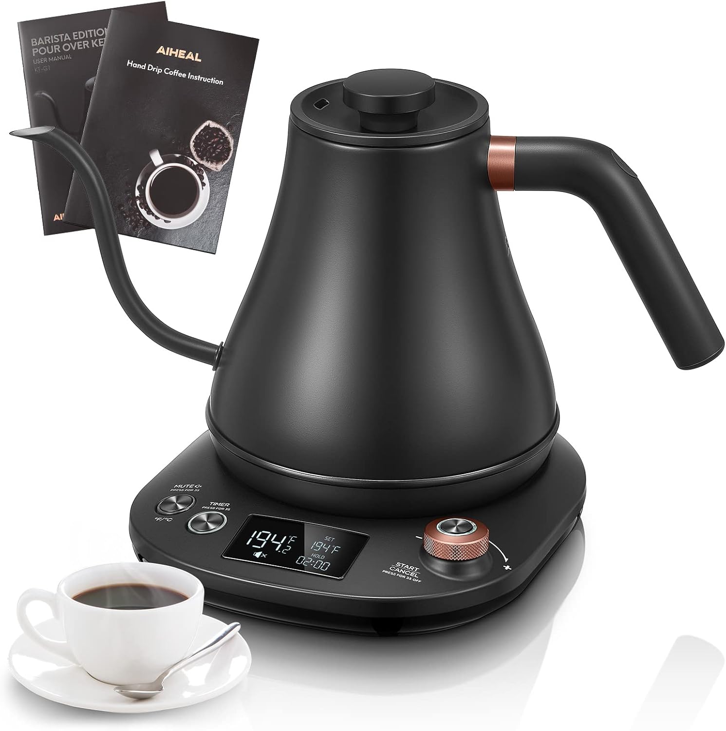 Electric Gooseneck Kettle Temperature Control, Pour Over Electric Kettle for Coffee and Tea, 100% Stainless Steel