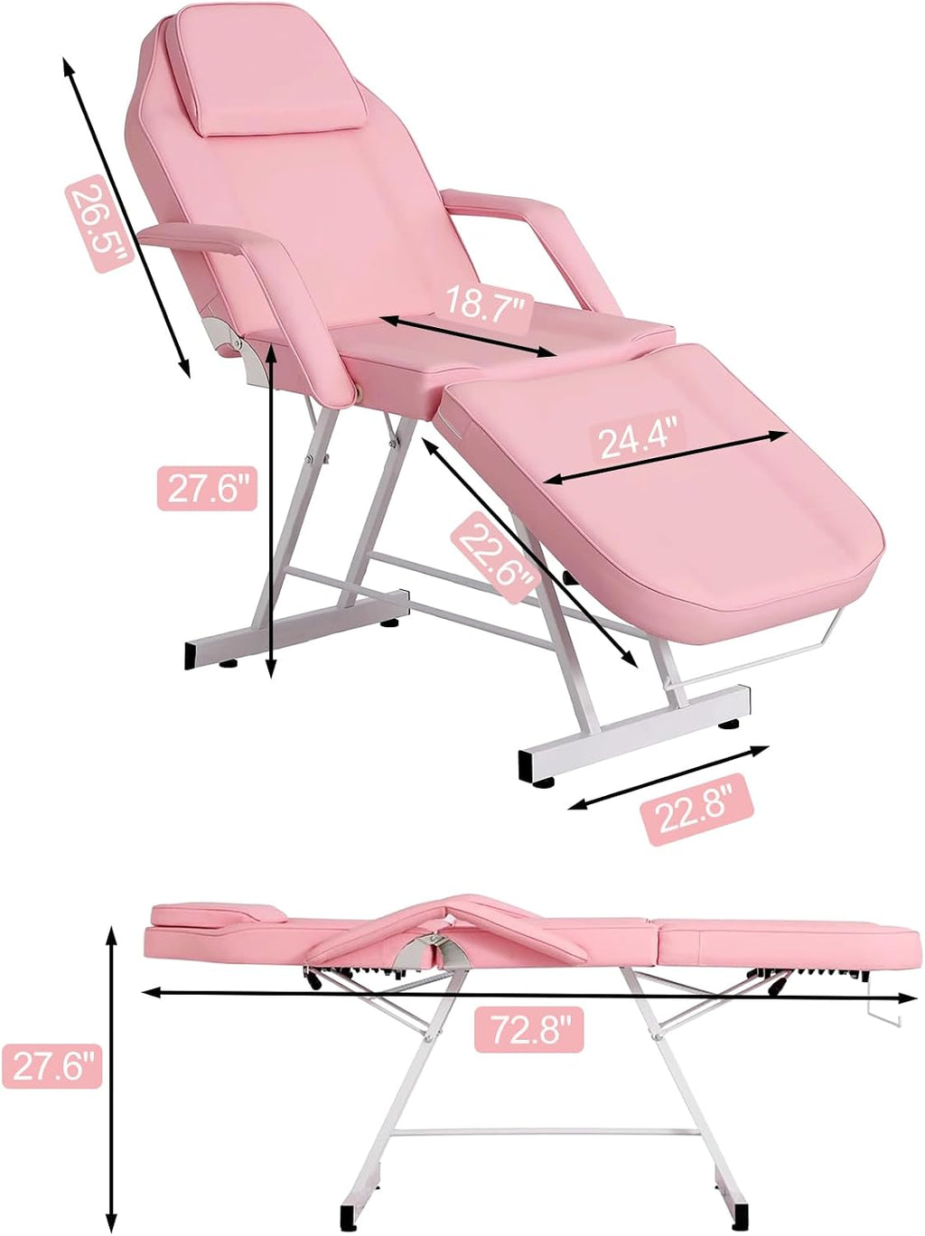 Massage Table Tattoo Chair with Hydraulic Stool, 300 lb Capacity, Pink