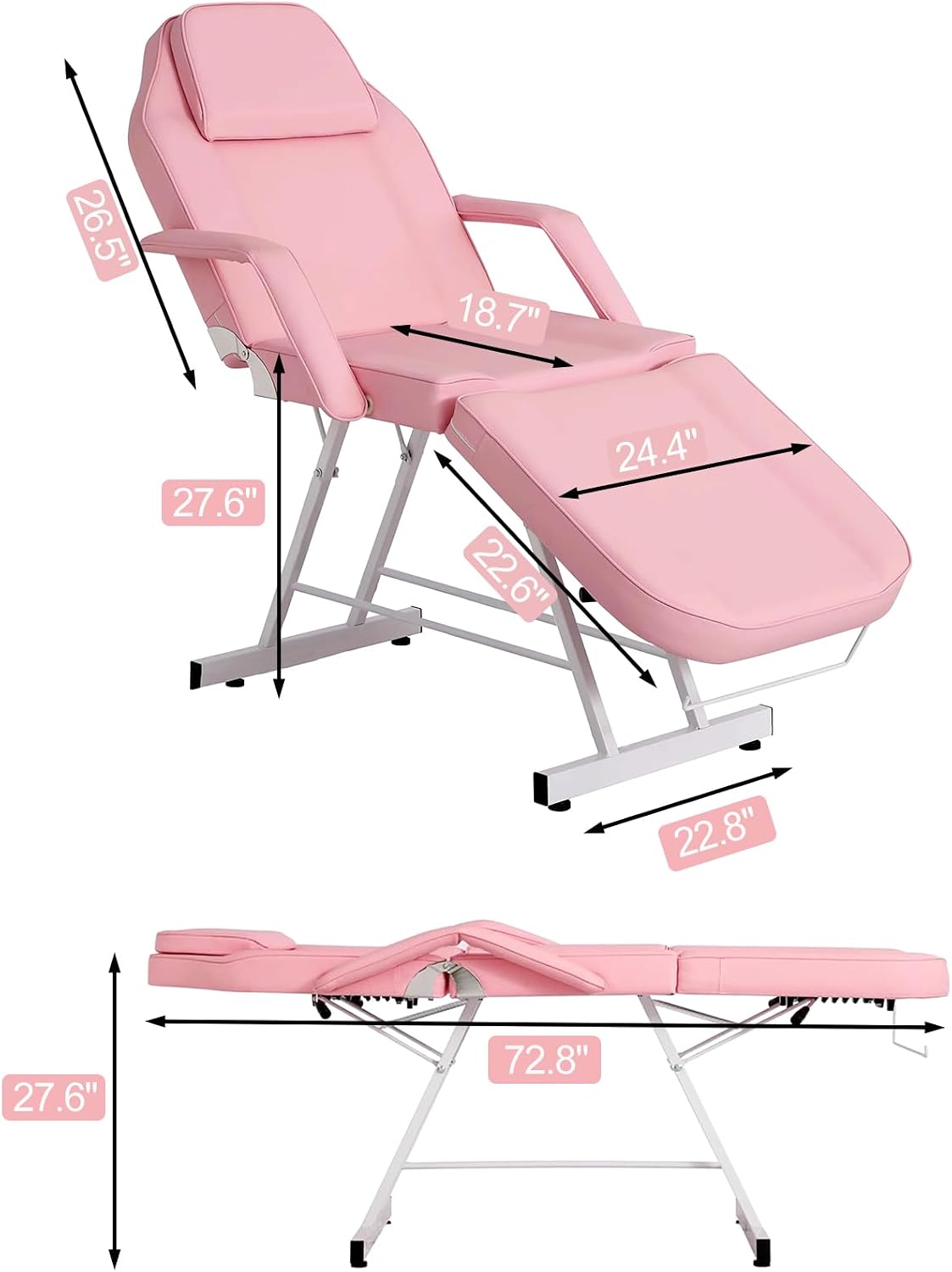 Massage Table Tattoo Chair with Hydraulic Stool, 300 lb Capacity, Pink