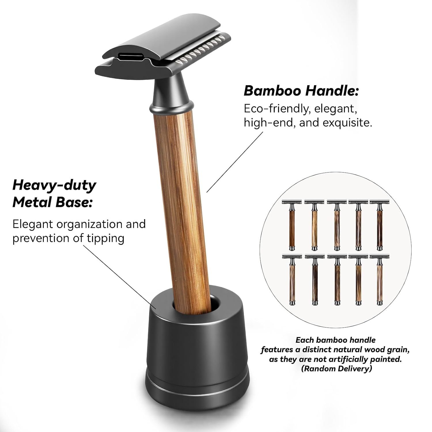 Double Edge Safety Razor: Eco-Friendly Single Blade Razors for Men & Women, 𝐁𝐚𝐦𝐛𝐨𝐨 𝐇𝐚𝐧𝐝𝐥𝐞 Metal Razor for Smooth