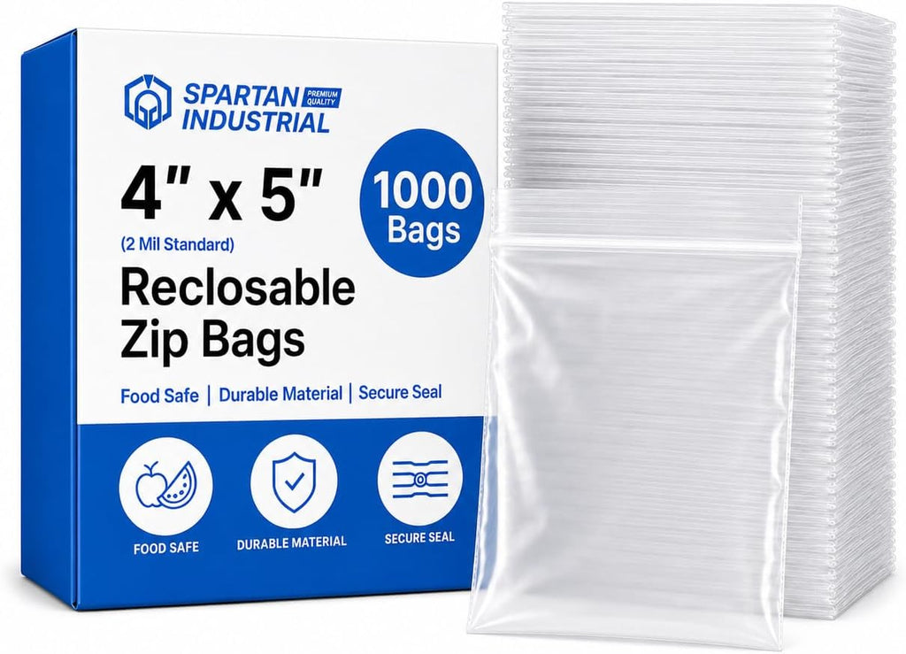 4” X 5” (1000 Count) 2 Mil Clear Reclosable Zip Plastic Poly Bags