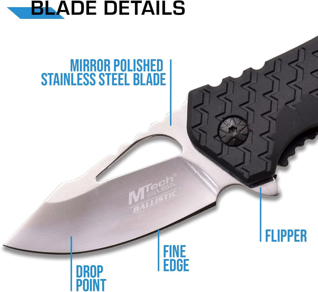 – Pocket Folding Knife – Fine Edge Steel Blade, Aluminum/Nylon Fiber Handle, Bottle Opener and Pocket Clip, Tactical