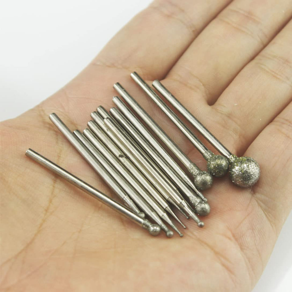 Luo ke 13 Pcs 0.5mm - 8mm Round Ball Shape Diamond Burr - 3/32" Shank
