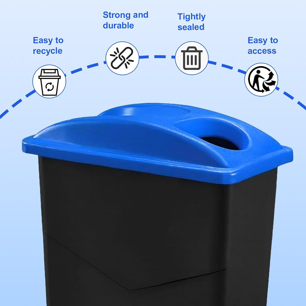 2 Pcs Recycle Bin Lids Each with Two Bottles & Cans Openings Plastic Blue Fit 23 Gallon Slim Trash Can for Waste