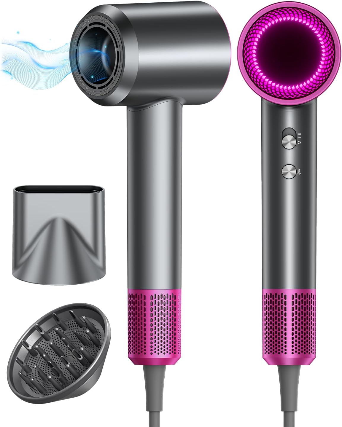 Hair Dryer, 160000RPM Ionic Blow Dryer with Diffuser (Dark Gray) | Fast Drying Motor, 500M Ionic Negative for Reduce