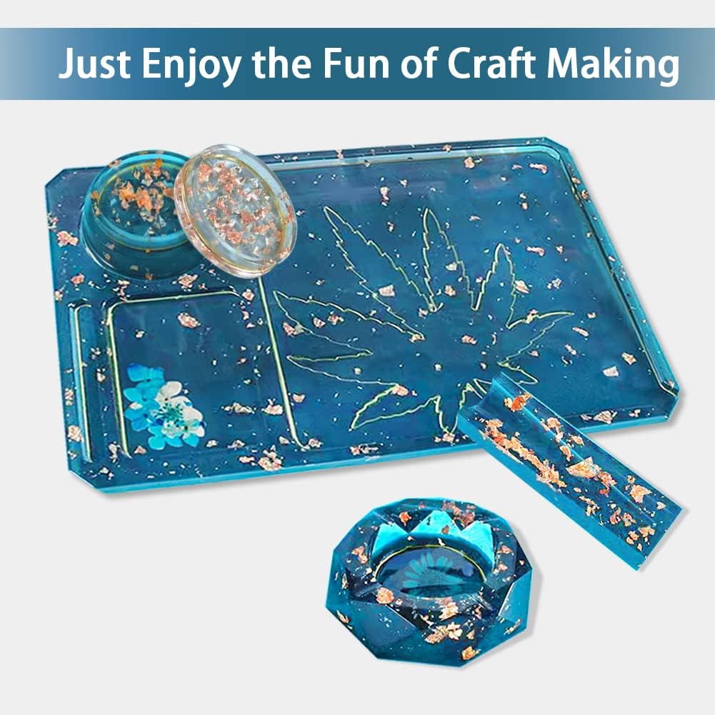 Silicone Resin Casting Molds Pack of 5 | Epoxy Resin Molds with Large Rolling Tray & Herb Grinder Mold for DIY Resin