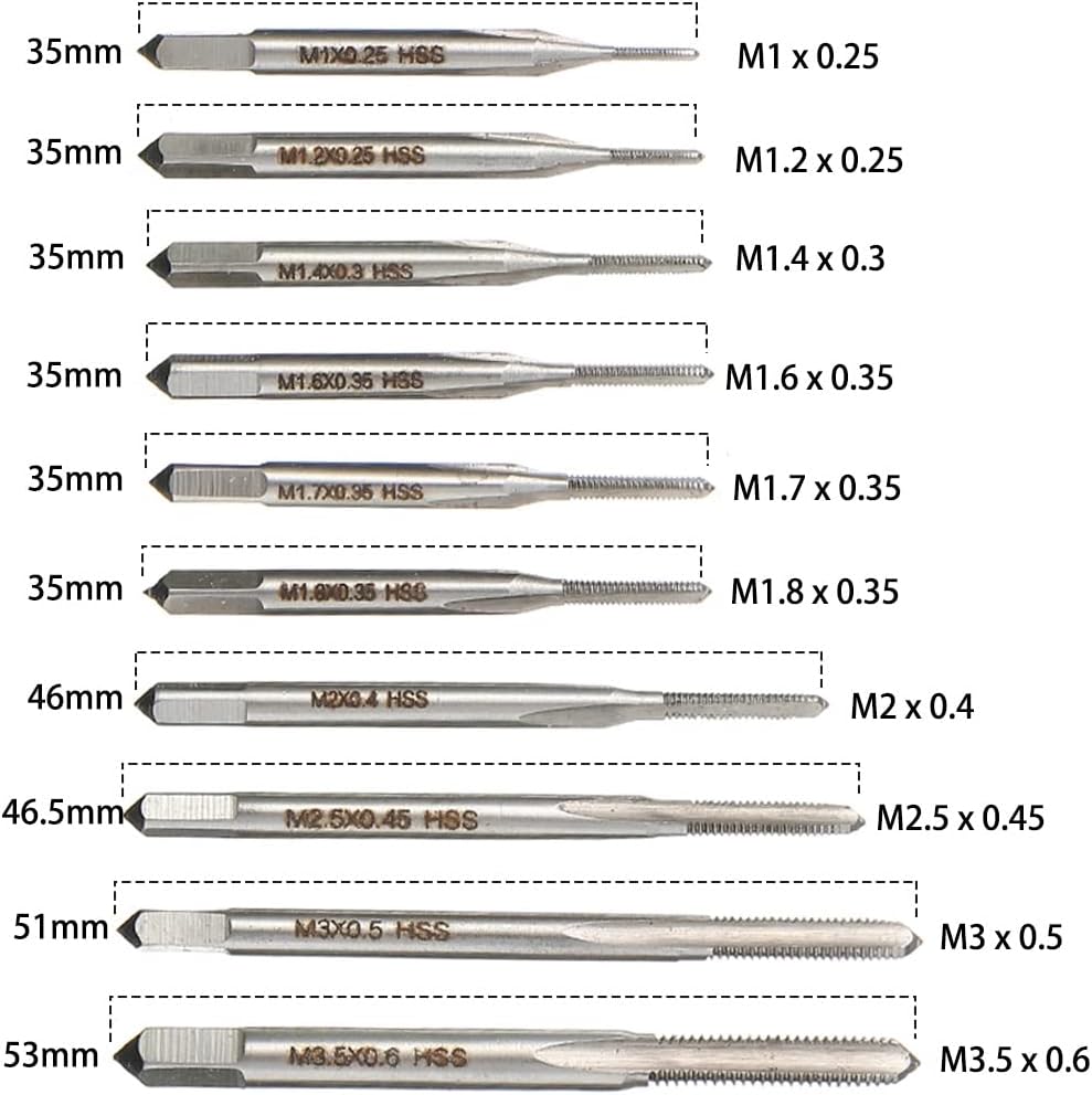 10pcs Micro Taps Bit Small Hand Screw Thread Taps M1-M3.5 with Tap Wrench