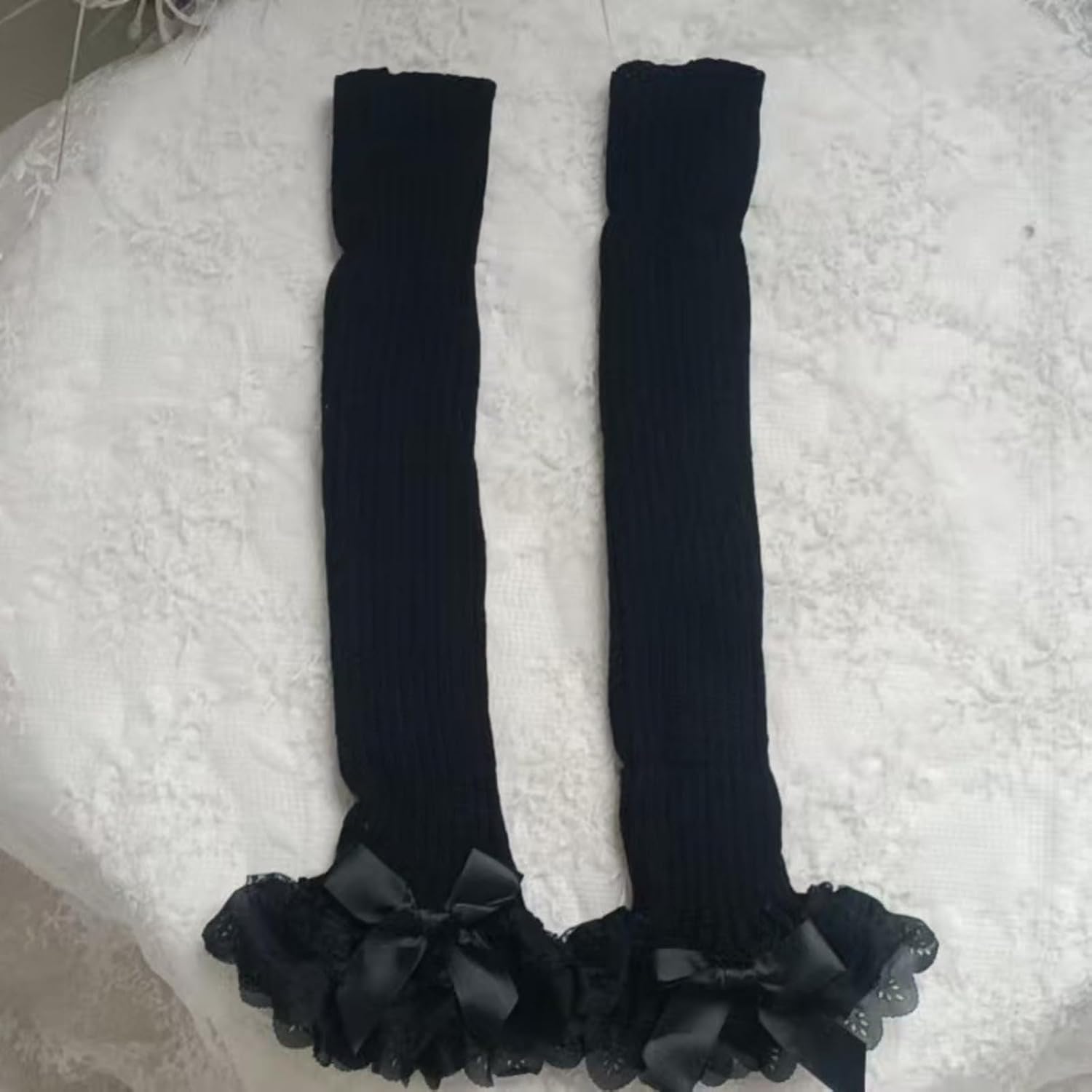 Leg Warmers for Women Y2K Bow Lace Cute Leg Sleeve Socks Ribbed Knit Knee High Ankle Warmers Lolita Accessory