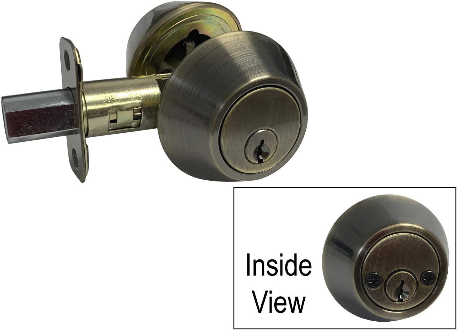 Antique Brass Entry Entrance Round Knob with Matching Double Cylinder (keyed on Both Sides) Deadbolt Pack Keyed Alike