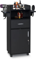 Beauty Salon Trolley Cart with 6 Tool Holders, 1 Drawer | Lockable Salon Cabinet with 360° Wheels, Mobile Salon