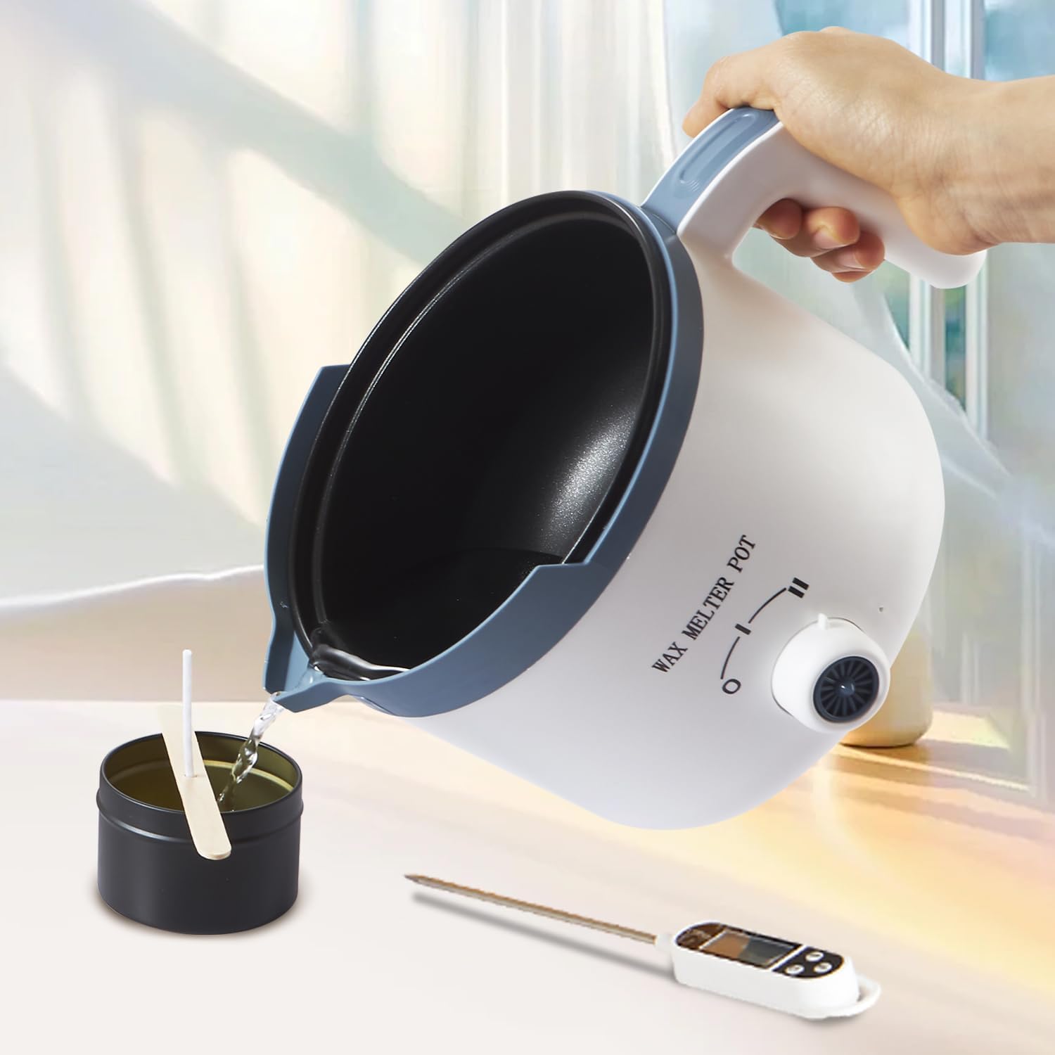 Wax Melting Pot with Thermometer, Electric Wax Melter for Candle Making with Spout 1.5Qt, Small Double Boiler Pot Set