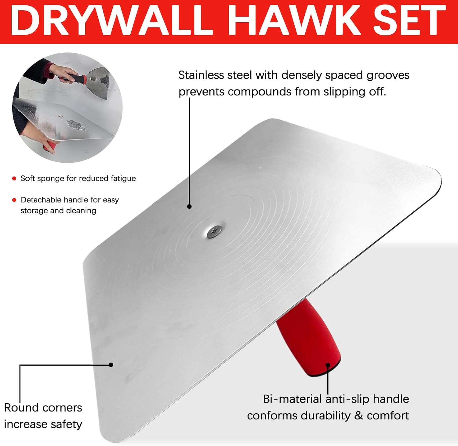 Drywall Hand Tool Set, 11 Pcs Putty Knife Set with Mud Pan | Aluminum Hawk, Finishing Trowel, Inside & Outside