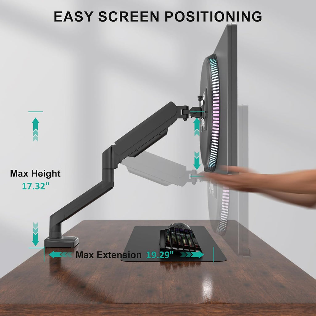 Single Monitor Mount for 13-34 inch Screens, Adjustable Single Monitors Arm, Regular Screen up to 32 inch, 26.4lbs