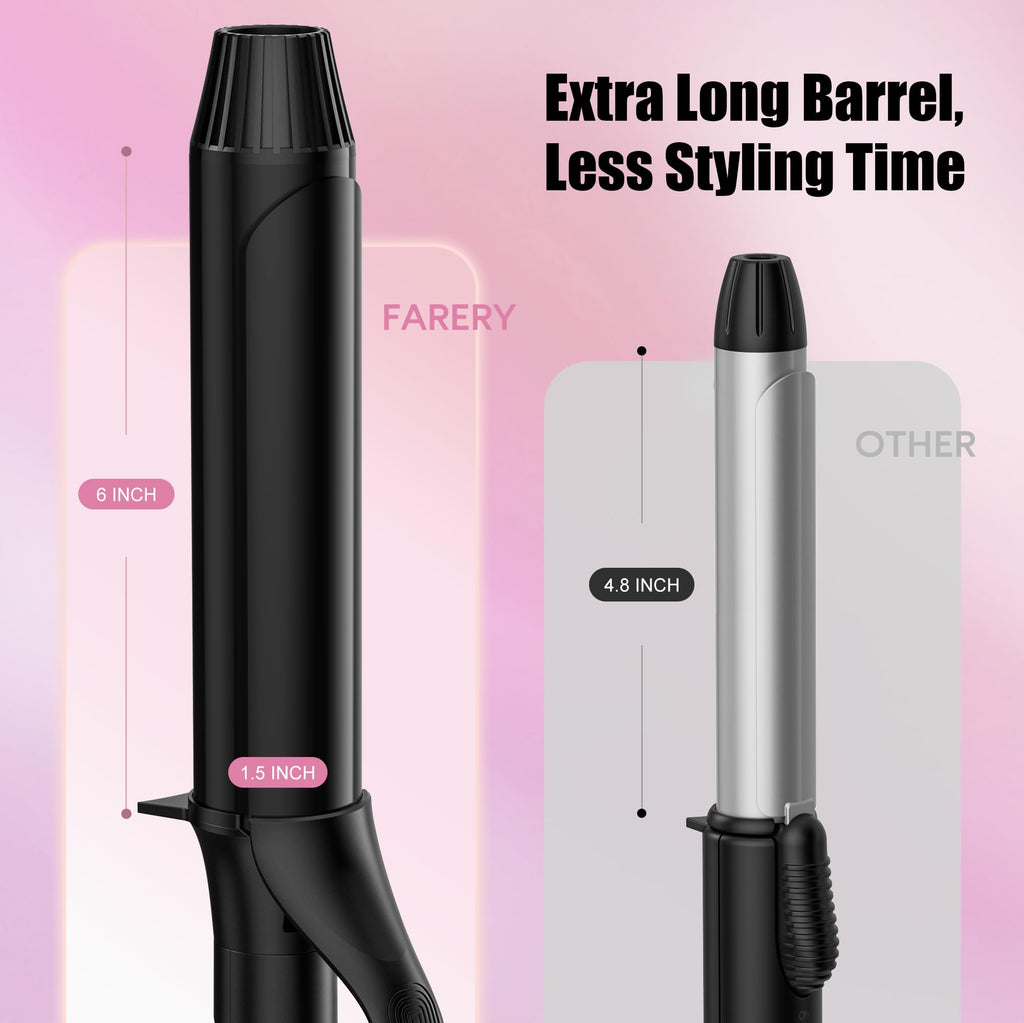 1 1/2 Inch Extra Long Barrel Ceramic Curling Iron for Glamour Waves