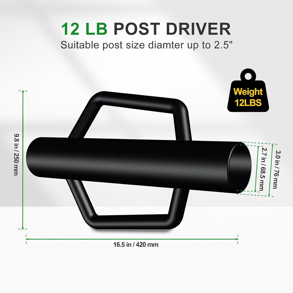 Fence Post Driver with Handle 12LB, T Post Pounder for Wire Fencing, Black