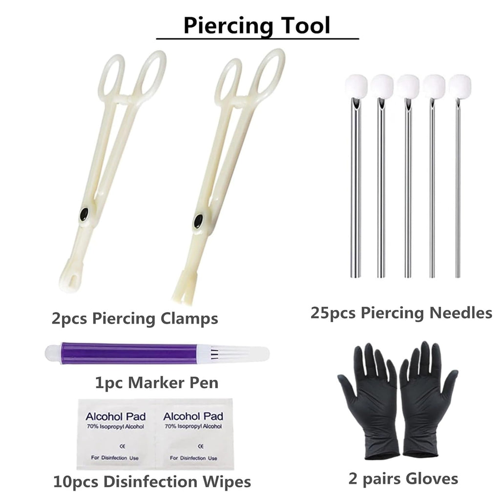 40pcs Piercing Kit, Mix Piercing Needles Clamps Kit