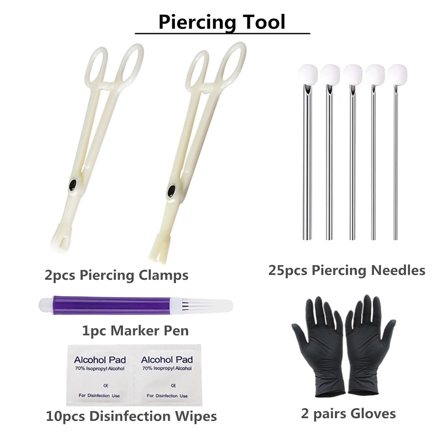 40pcs Piercing Kit, Mix Piercing Needles Clamps Kit