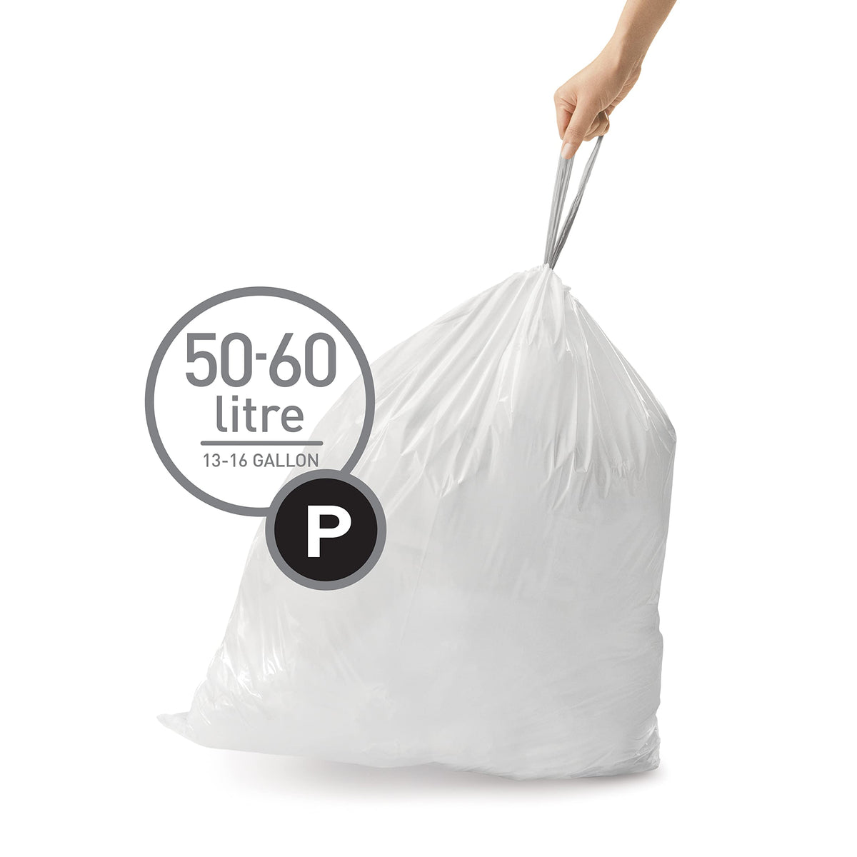 Code P 60 Count Custom Fit Liners, Drawstring Kitchen Trash Bags, One-by-One Mess-Free Dispense, Extra Thick & Double