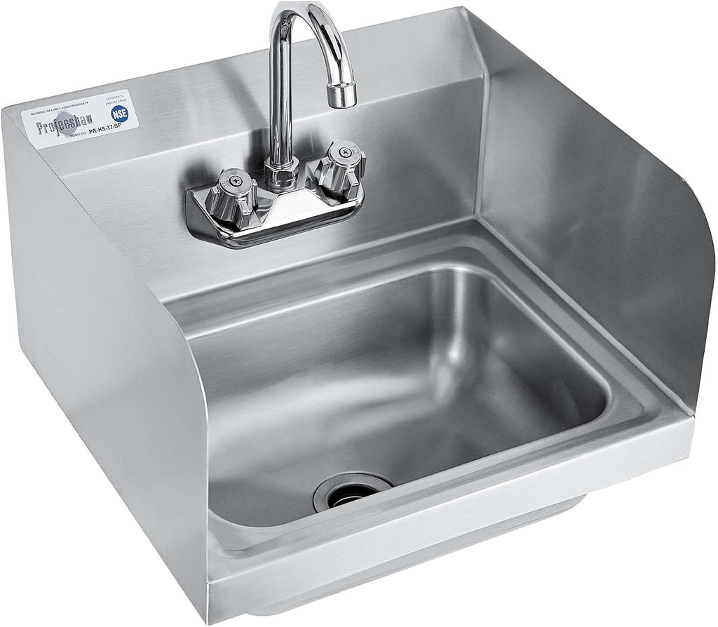 Commercial Hand Sink with Side Splash, Wall Mount Utility Sink