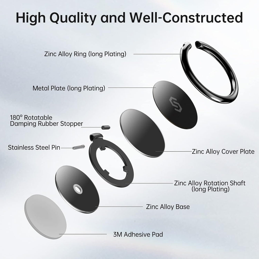 Adhesive Phone Ring Holder, Cell Phone Grip, iPhone Ring Stand | 360° Rotation, Mini Size, All Metal, Strong