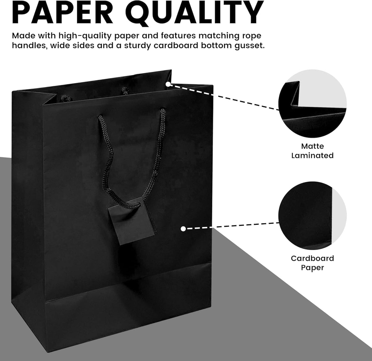 Novel Box Black Gift Bags with Handles, 100 Pack, 8x4x10 Inches